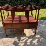 Porte-revues vintage en acajou avec poignée, style Canterbury