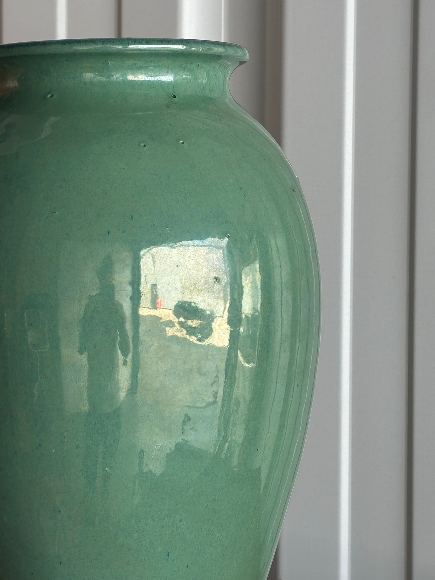 Jade green glazed ceramic vase, Vallauris 1950