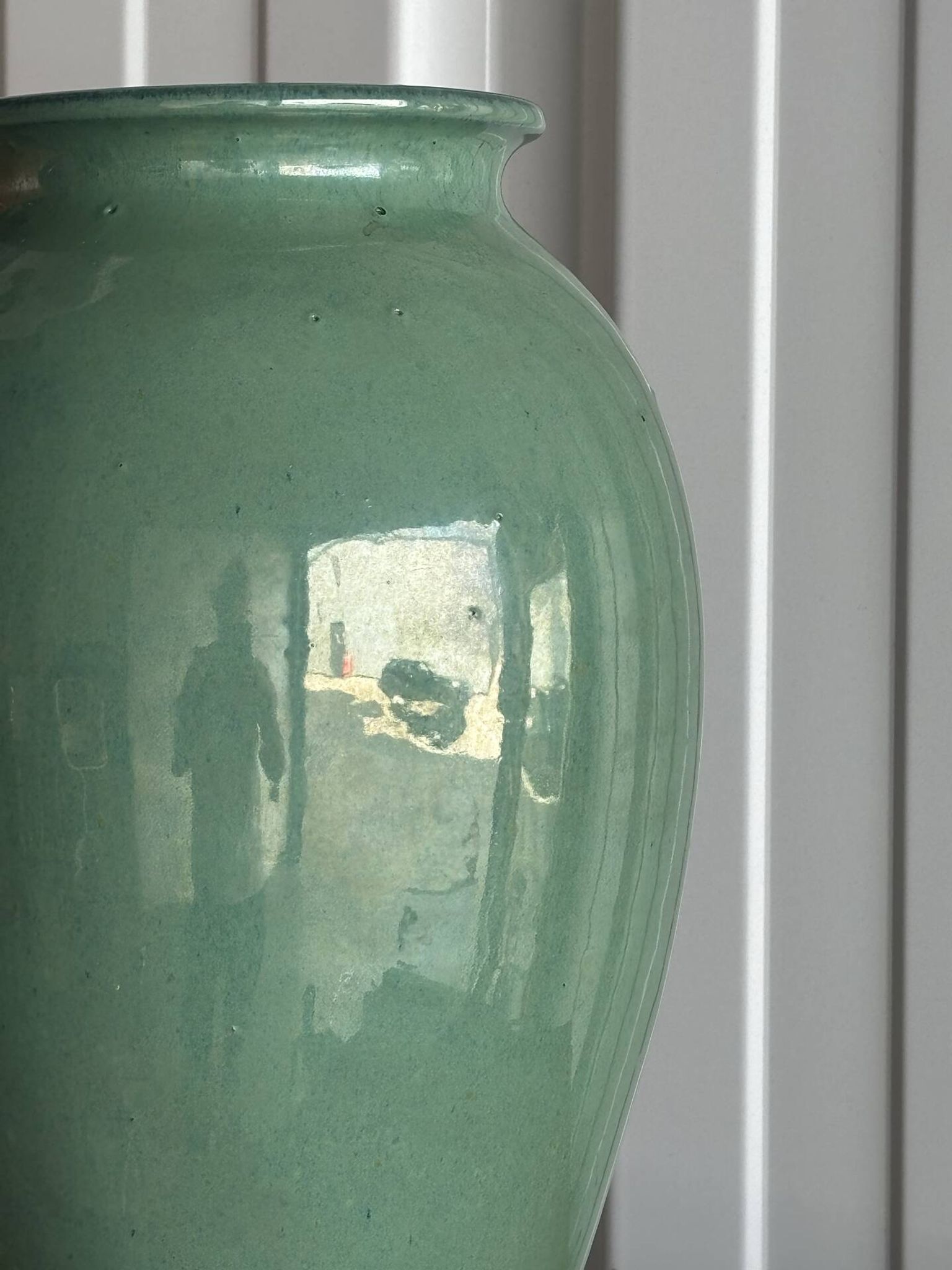Jade green glazed ceramic vase, Vallauris 1950