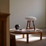 Modern Danish, a pair of tripod stools, seats reupholstered in lambswool, 1950s.
