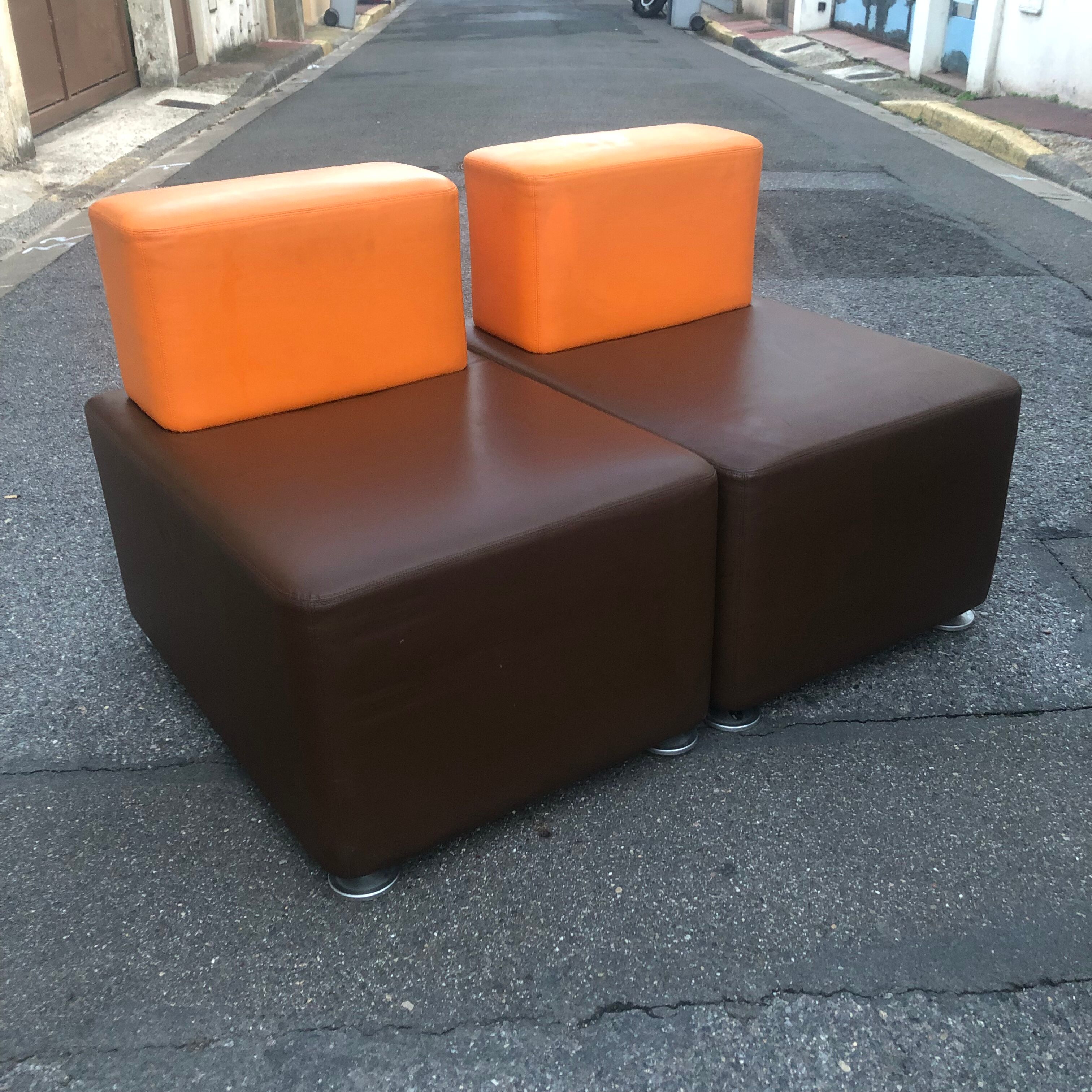 Pair of vintage steelcase armchairs in imitation leather