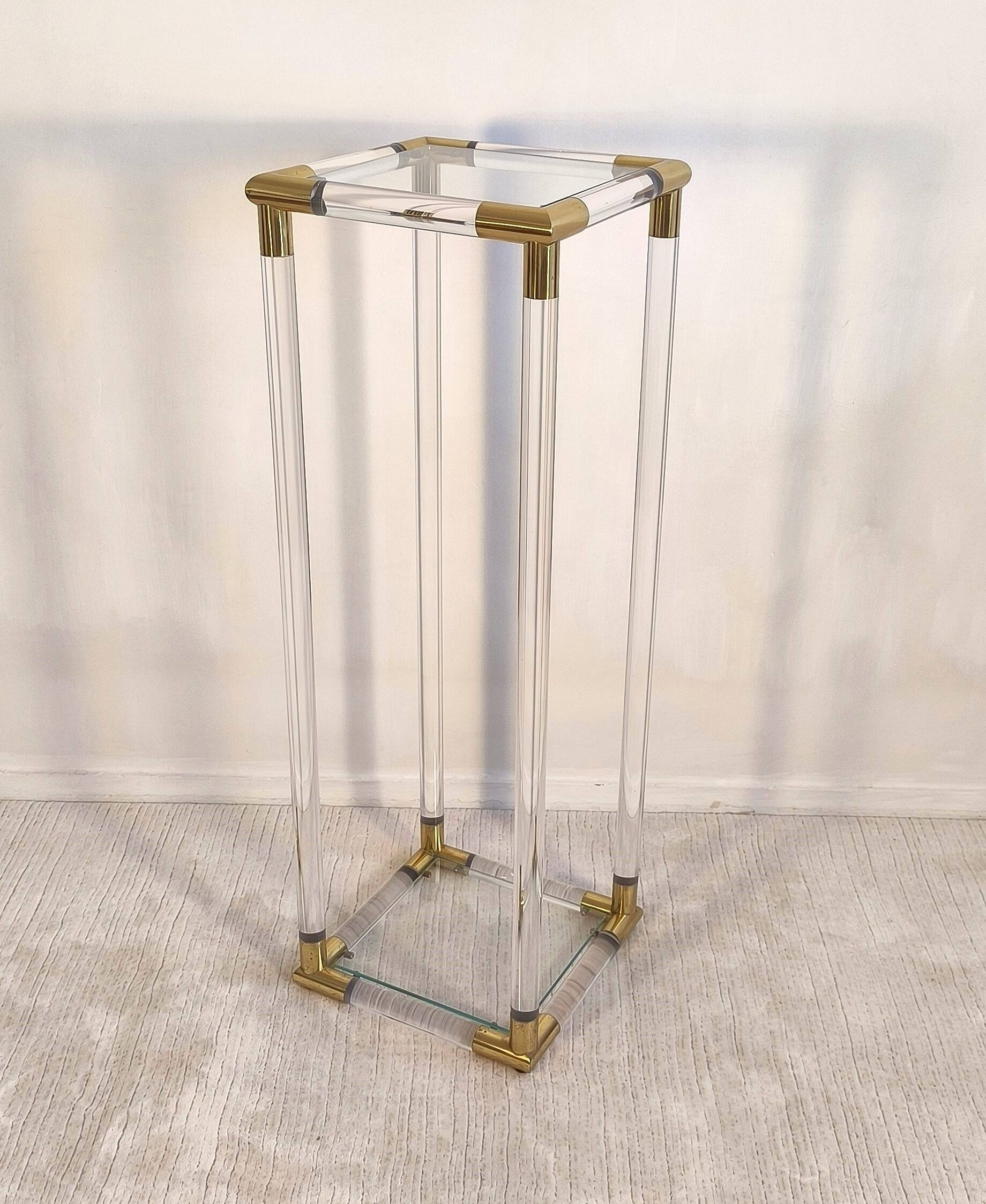 Very beautiful column pedestal by Charles Hollis Jones in Lucite & brass.