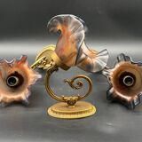 Set of 3 Glass Paste and Brass Wall Lights Signed Vianne Art Nouveau
