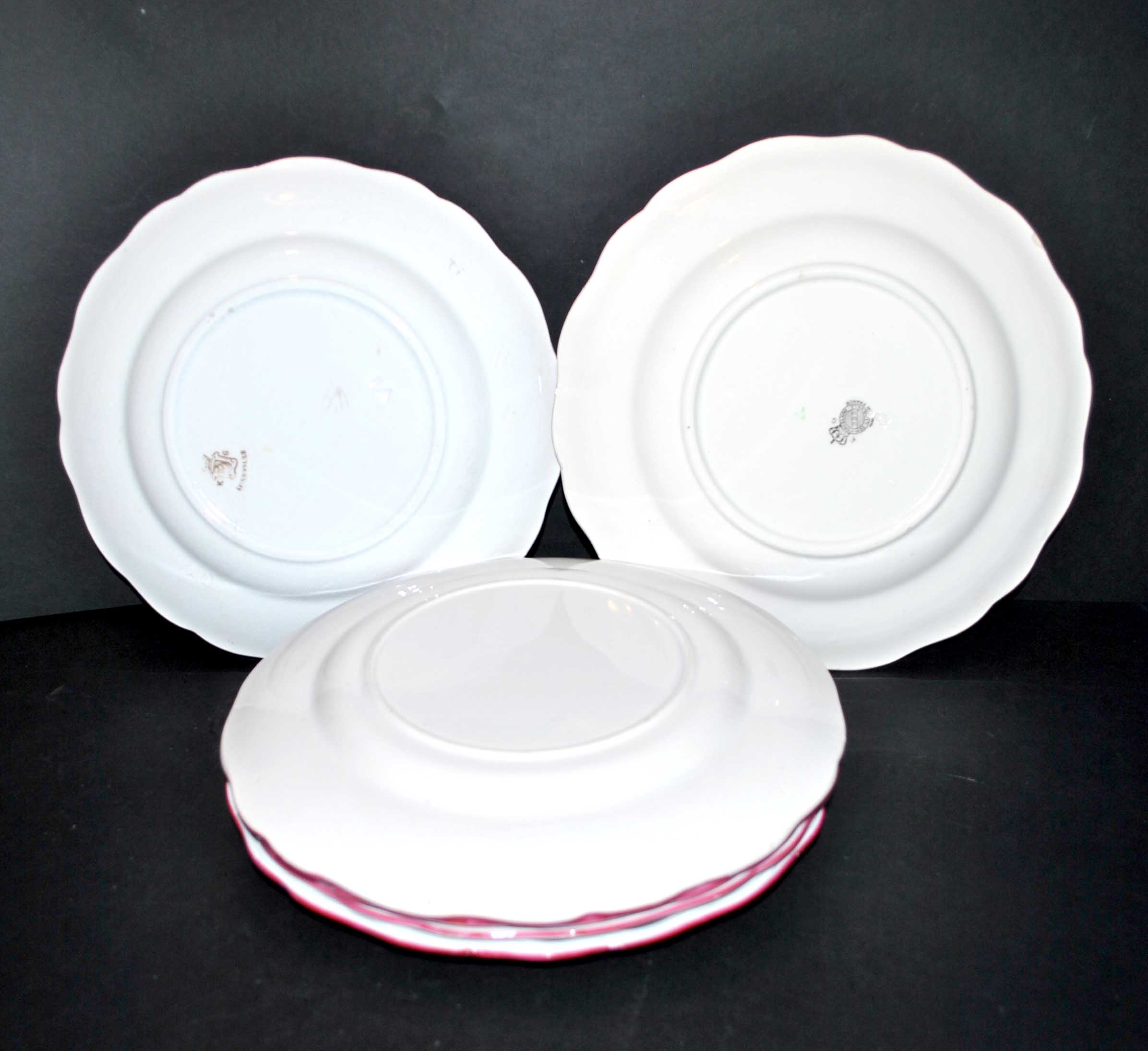 Set of 6 flat plates in Lunéville earthenware - Lamppost model with painted roses