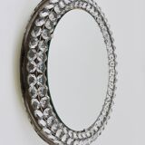 Backlit circular wall mirror Bakalowits Vienna with large crystals, Austria, 1950s