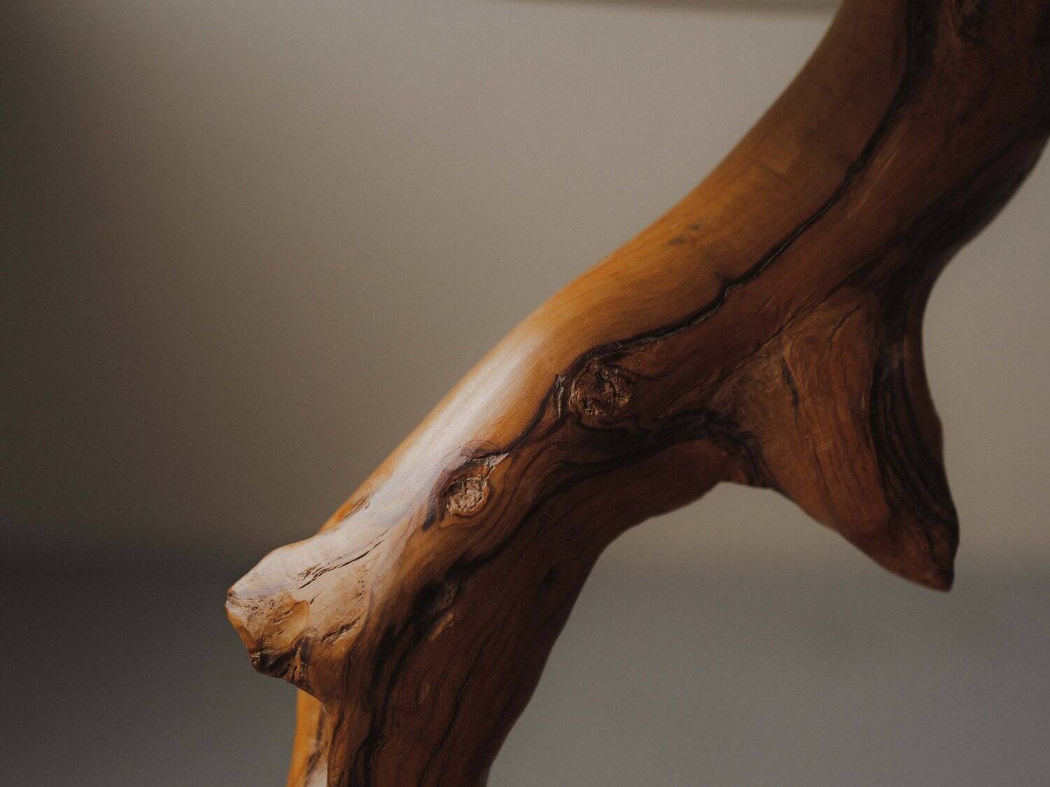 Brutalist lamp in olive wood, Provence, 1970s