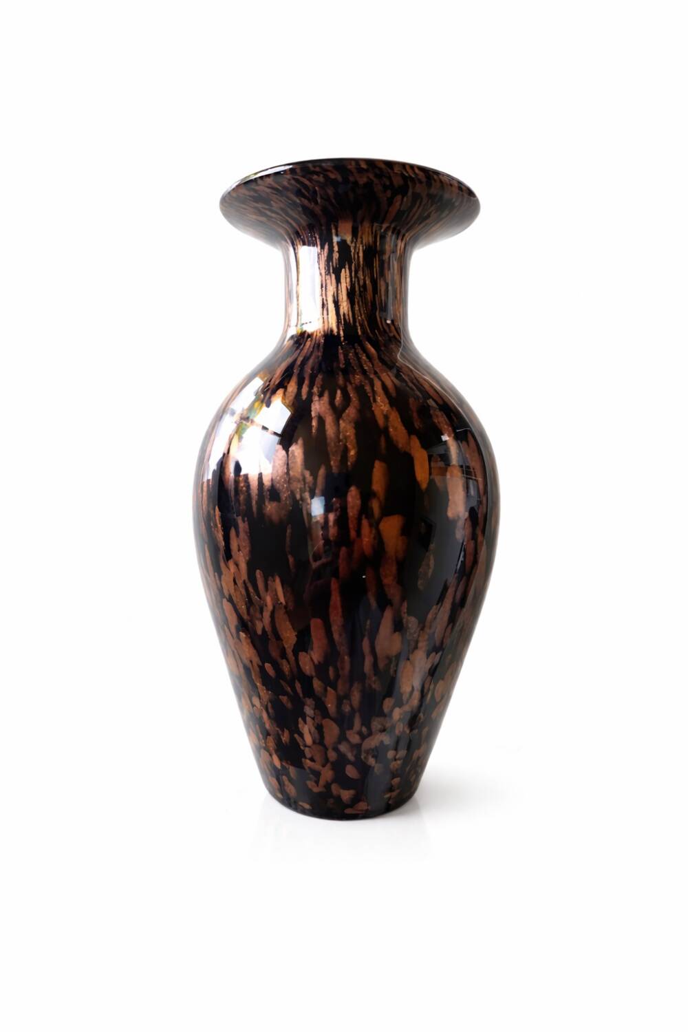 Italian vase in blown black glass & copper aventurine – 1960s