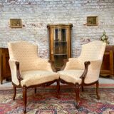Paire de bergères en bois naturel de style  Louis XV XIXeme siècle
