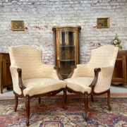 Pair of armchairs in natural wood style Louis XV XIXth