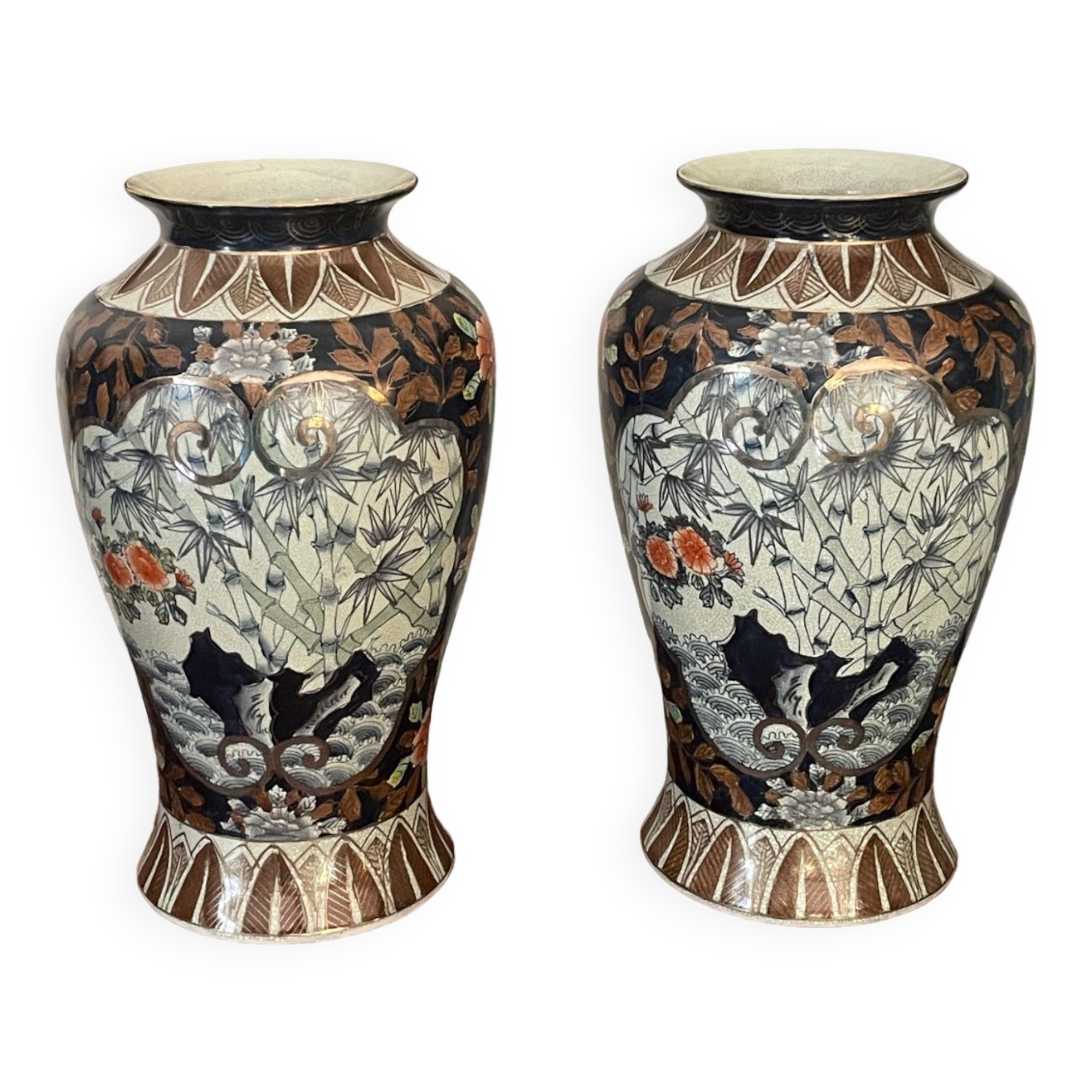 Paire de vases émail craquelé