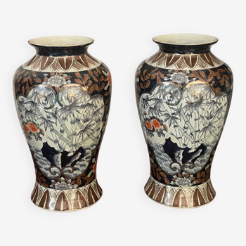 Pair of cracked enamel vases