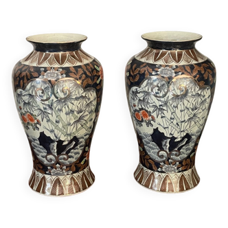 Pair of cracked enamel vases