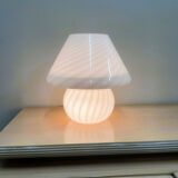 Vintage white swirl glass mushroom lamp – Italian style opaline table lamp. 1970