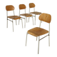 Set of 4 metal and wood school chairs, former Czechoslovakia, 1960.