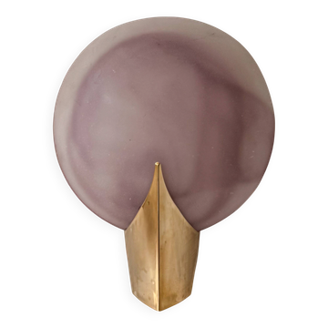 Vintage brass and frosted tinted glass wall light, Denmark, 1970.