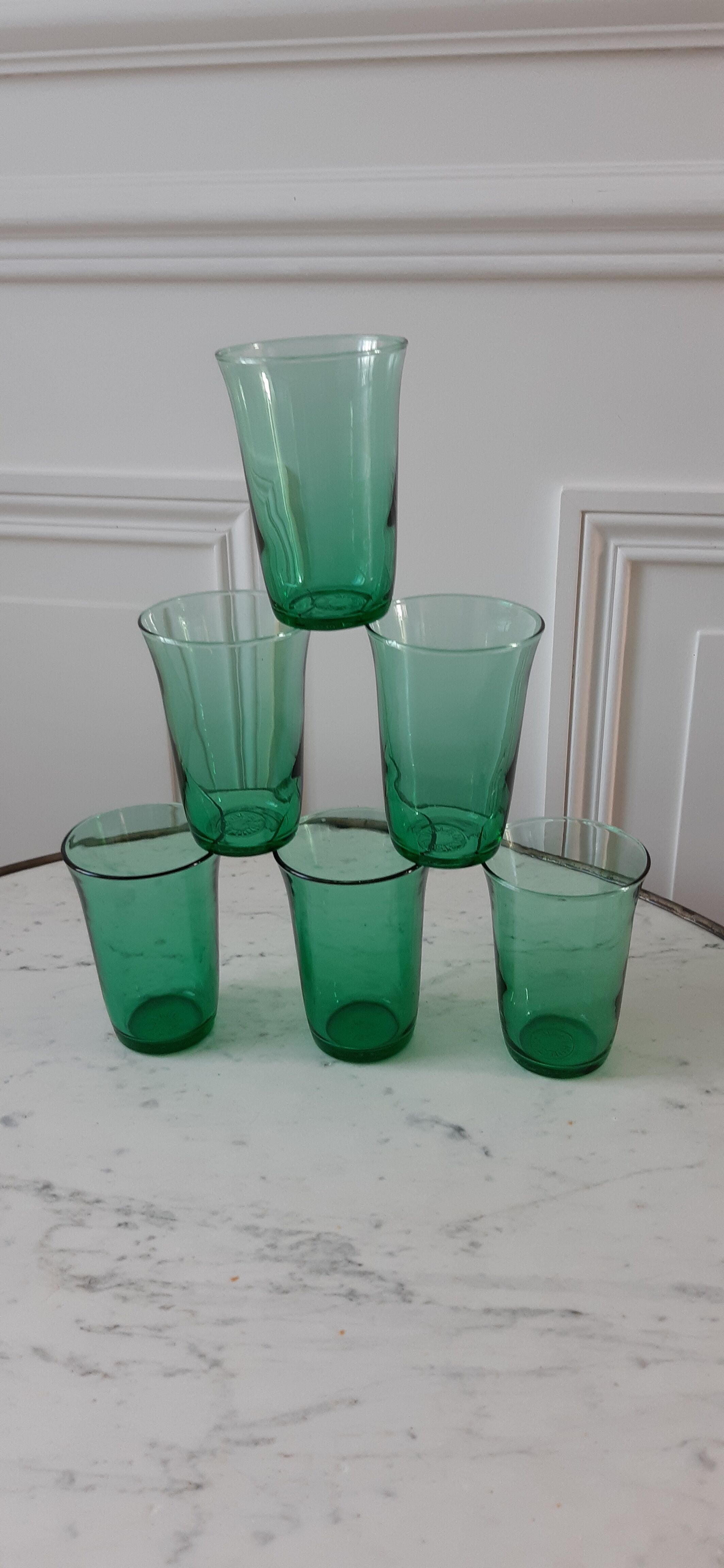 Set of 6 green water glasses 60s