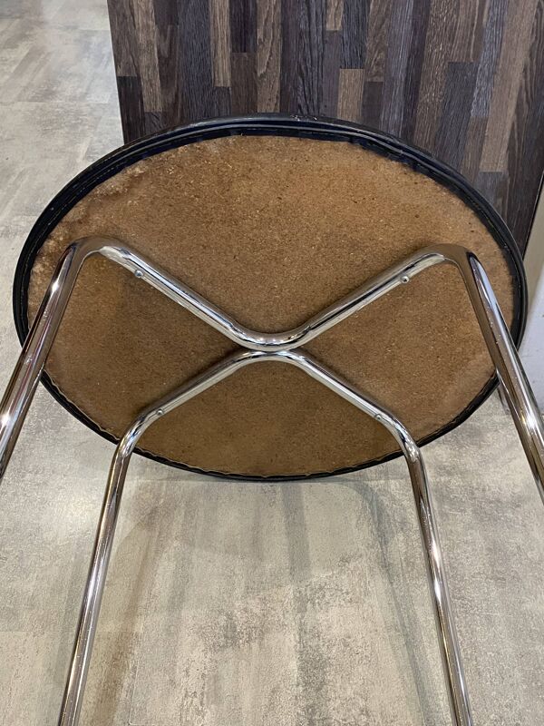 Table d’appoint chrome et skai noir vintage style Bauhaus vintage 1970