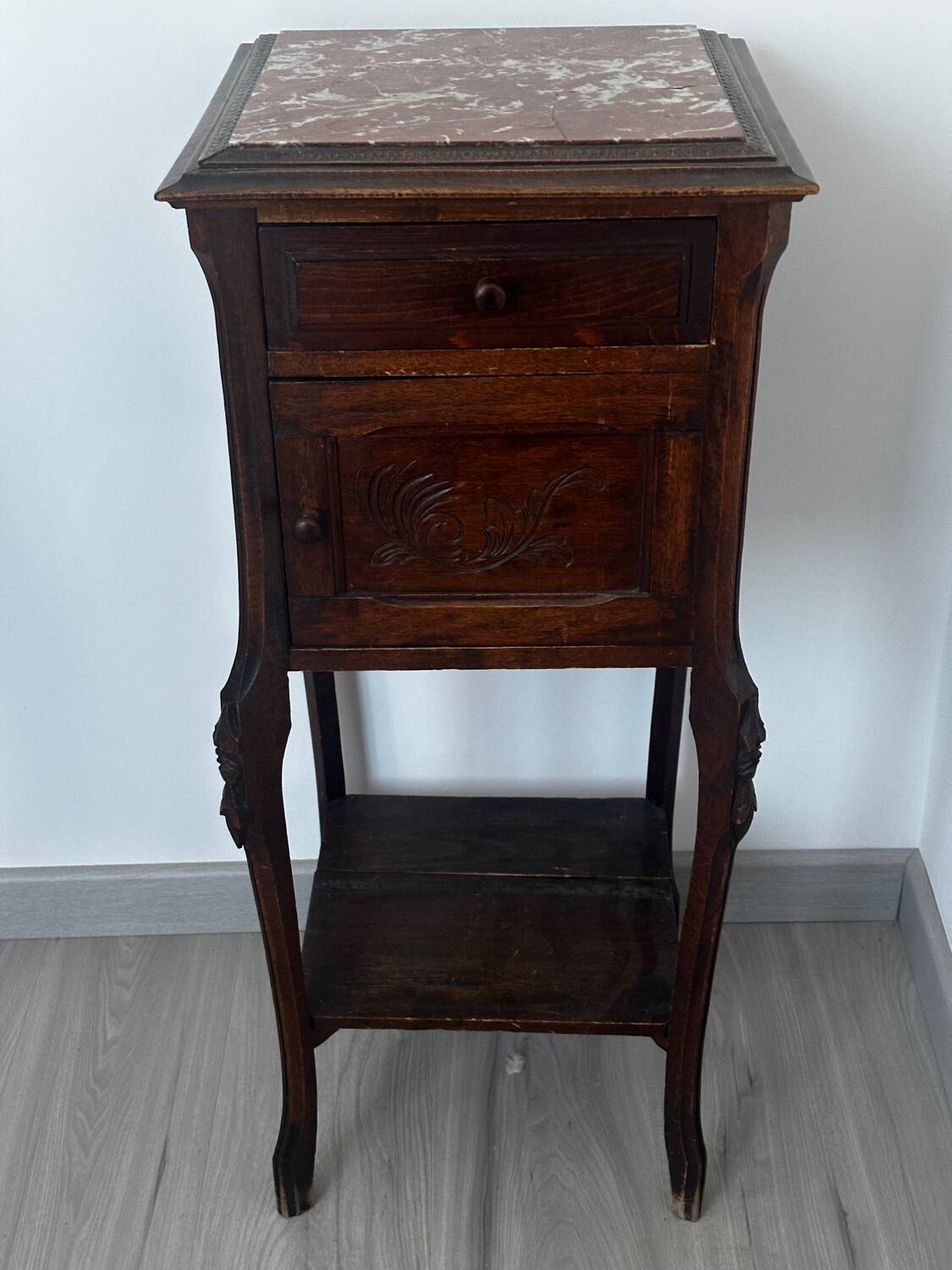 Nightstand / occasional table, late 19th century, wood and marble.