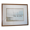 Marine watercolor framed under glass by J.MALIBAR
