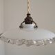 Vintage French Art Deco Opaline Glass Pendant Light Clear Frilled Edge