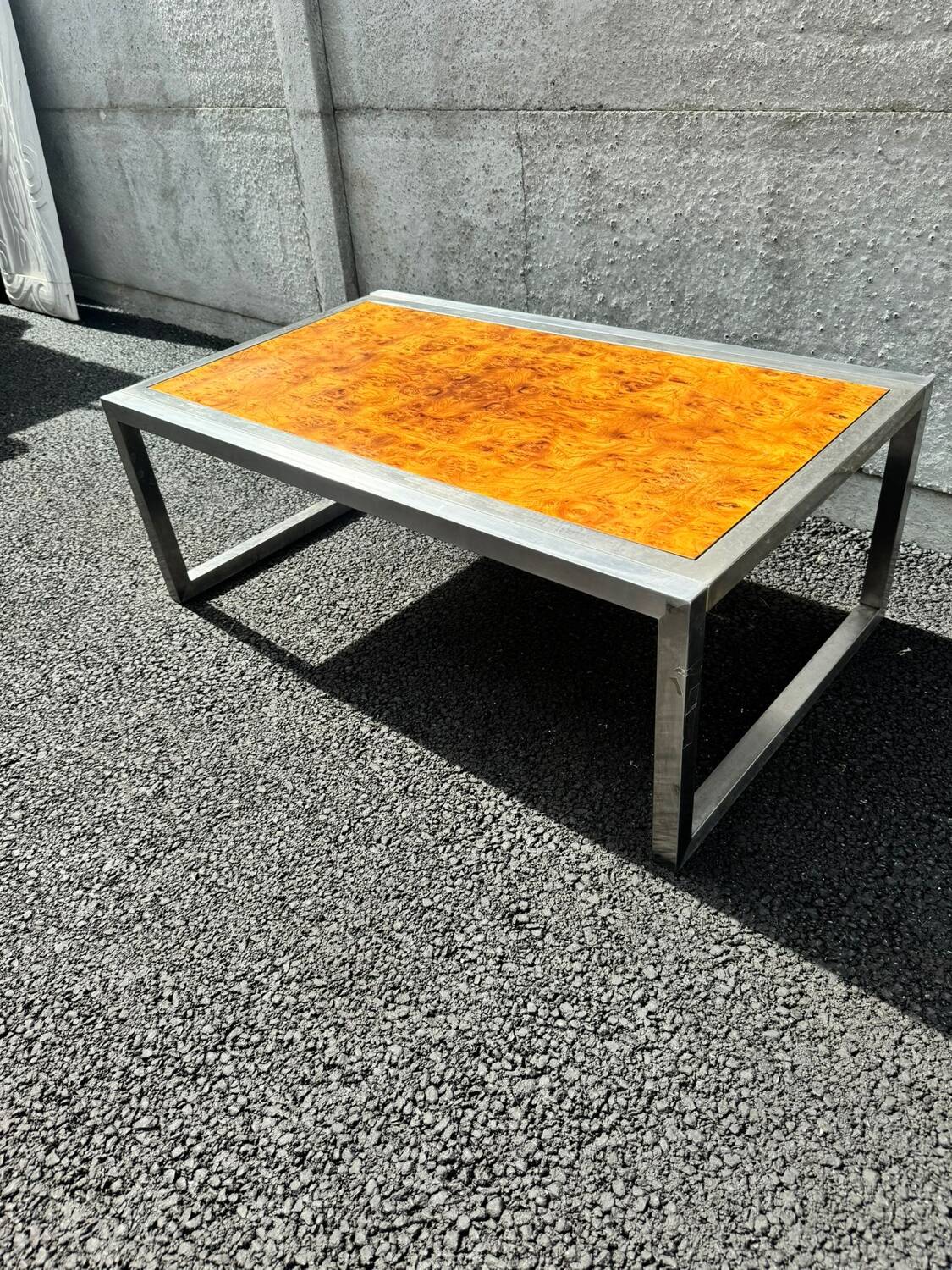 Vintage chrome and wood coffee table, 1970s
