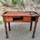 French antique watchmaker's bench – Table with drawers, vice, and original sliding leather surface – circa 1900