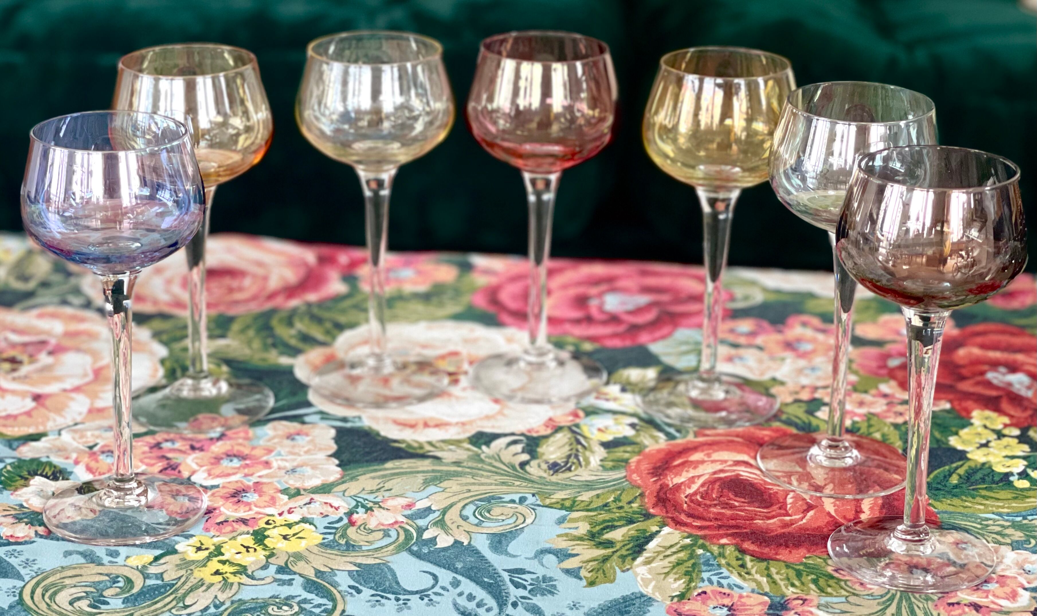 7 vintage iridescent foot glasses