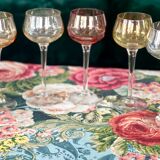 7 vintage iridescent foot glasses