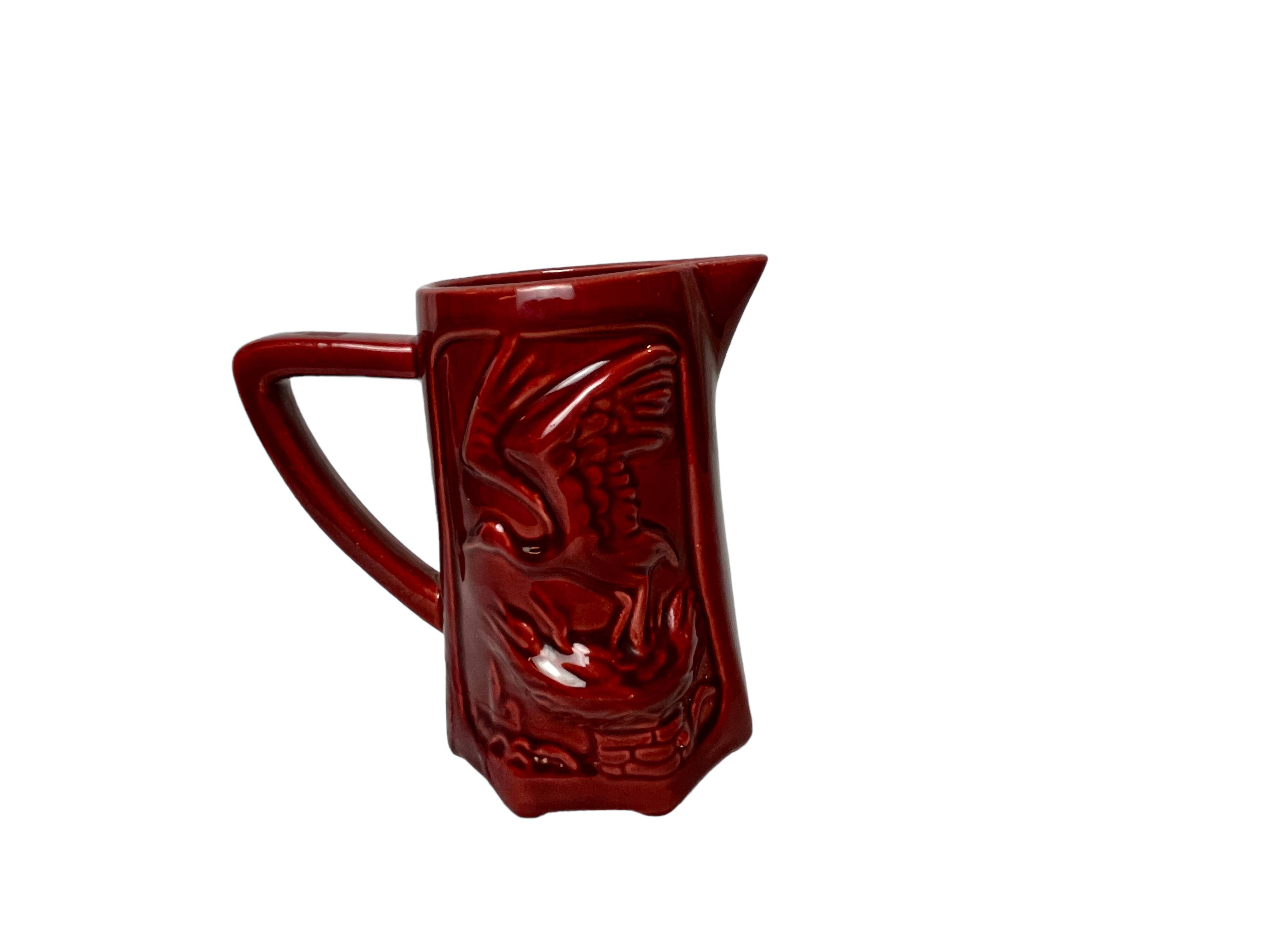 Saint Clement red earthenware pitcher with stork decoration circa 1940