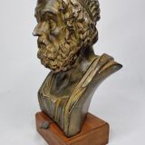 Bust of Homer in patinated plaster on wooden base, 21 cm
