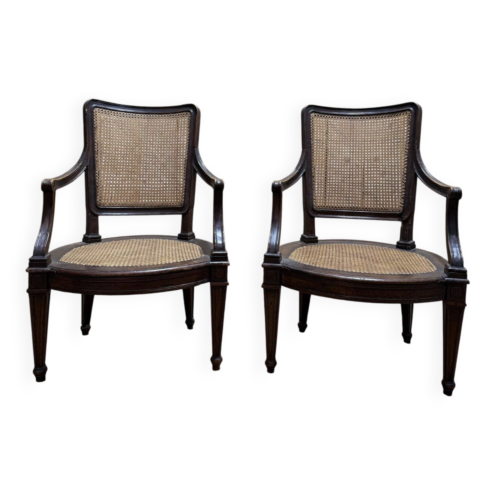 Pair of Louis XVI period caned armchairs