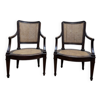 Pair of Louis XVI period caned armchairs