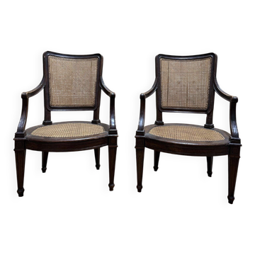 Pair of Louis XVI period caned armchairs