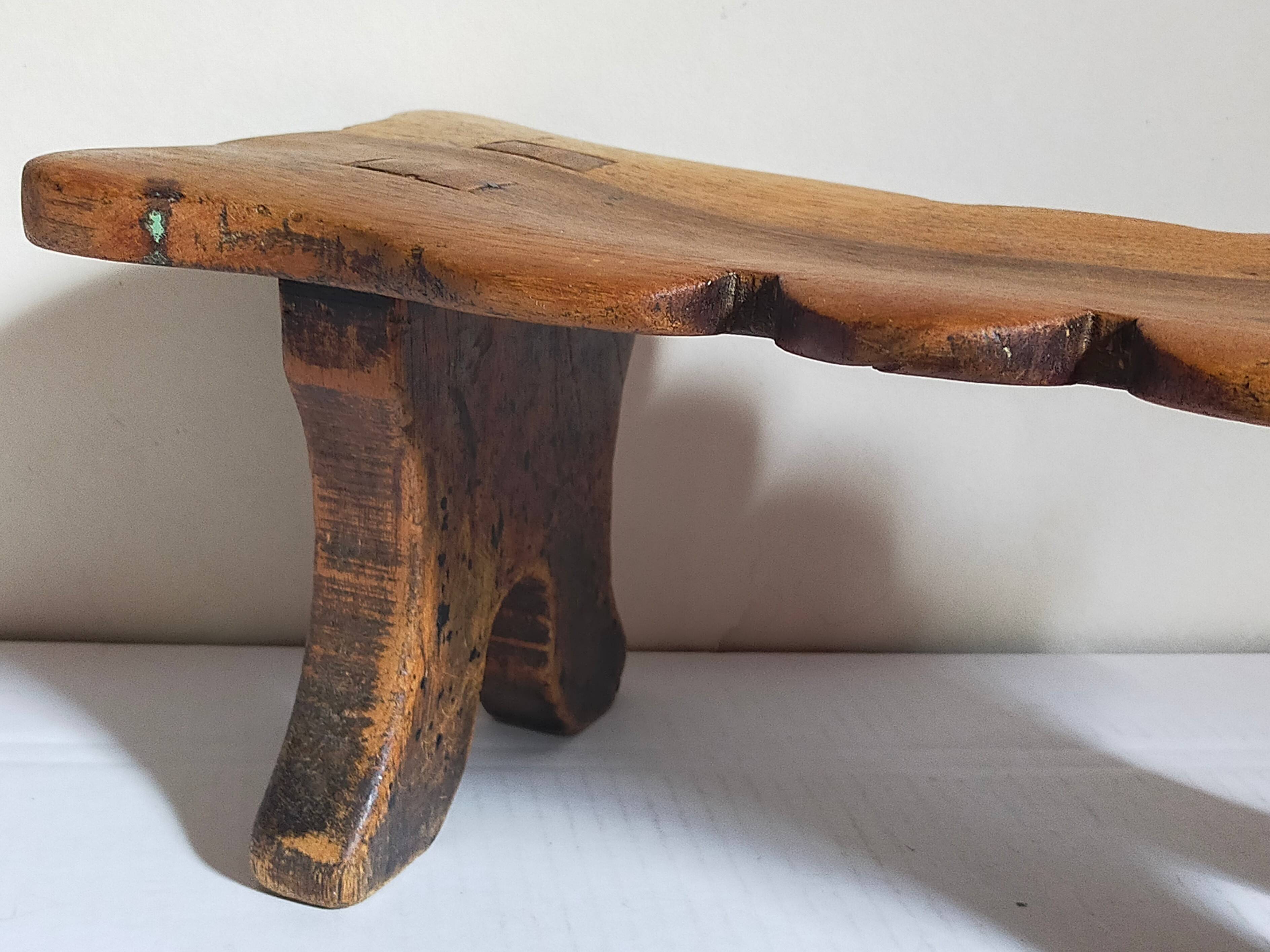 Old footstool in solid wood 19th century