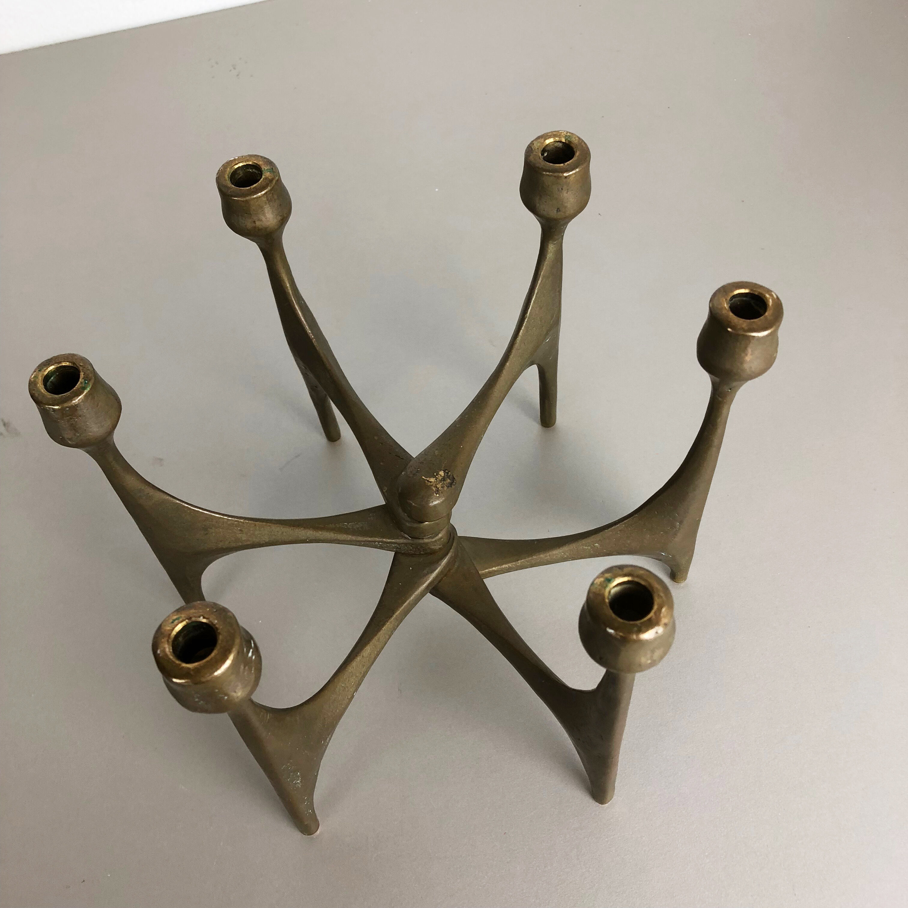 Brutalist bronze candleholder by Michael Harjes, Germany, 1960