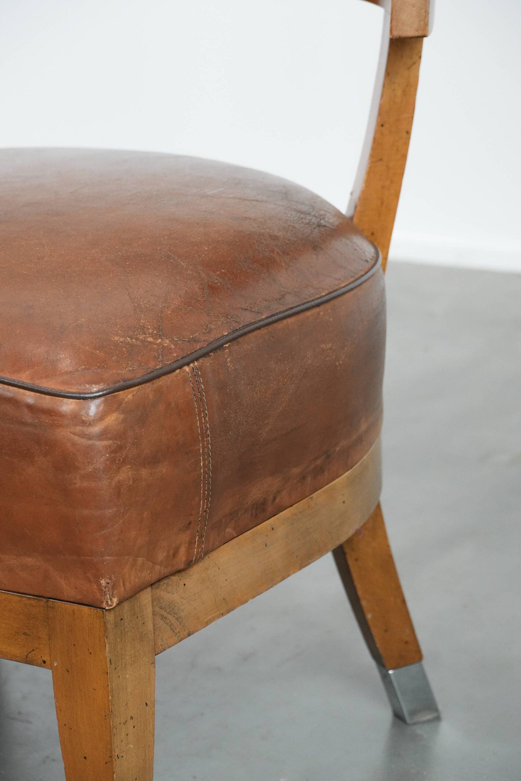 Set of 2 vintage design cocktail chairs/armchairs made of sheepskin leather