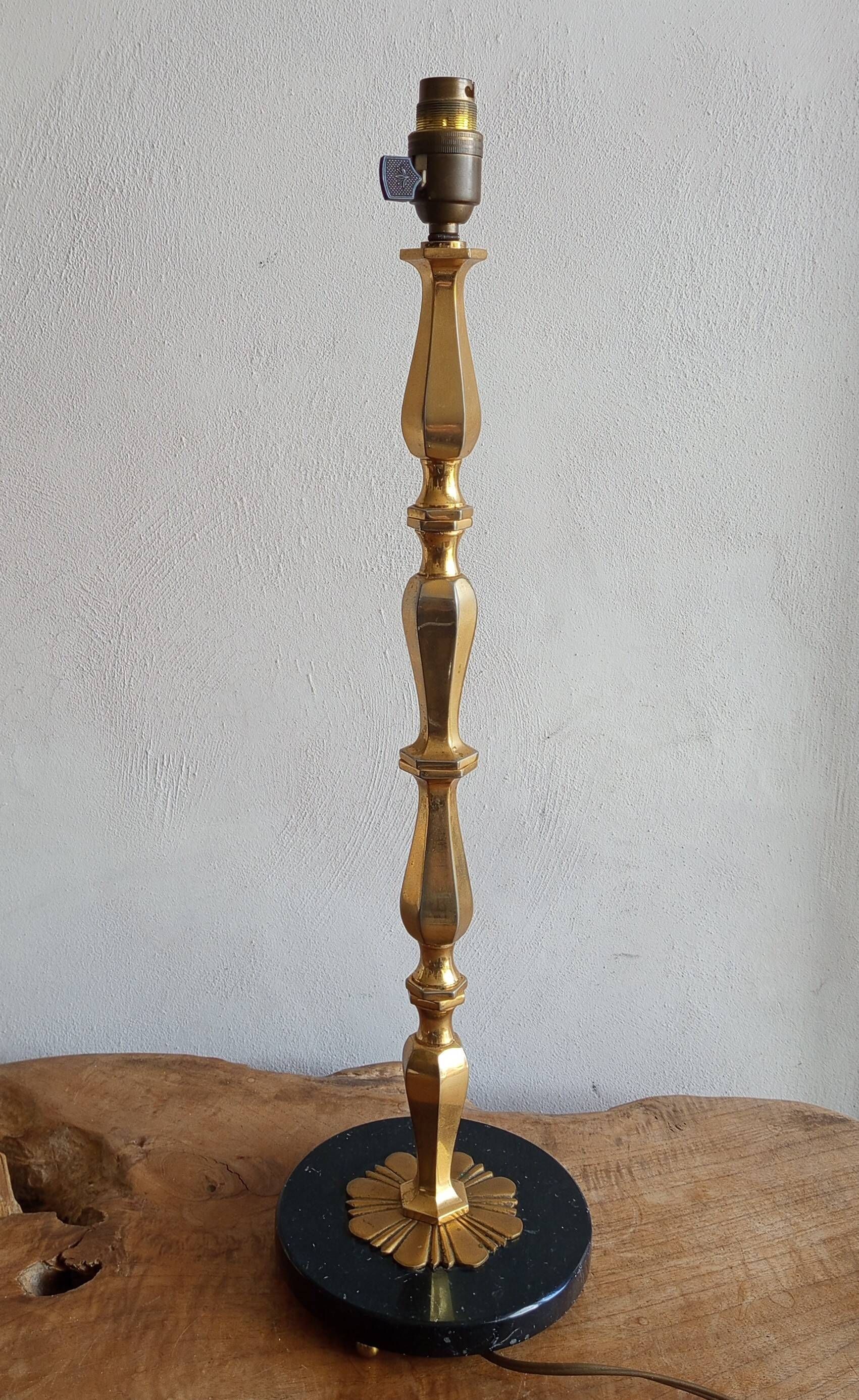 Lampe vintage marbre noir et laiton 1960