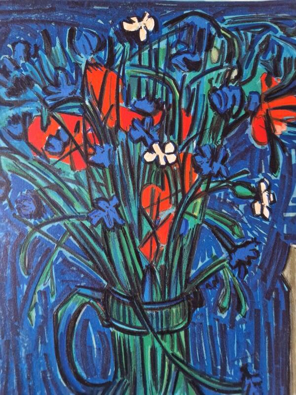 Isis Kischka (1908-1973) - Lithographie en couleurs - Bouquet de fleurs