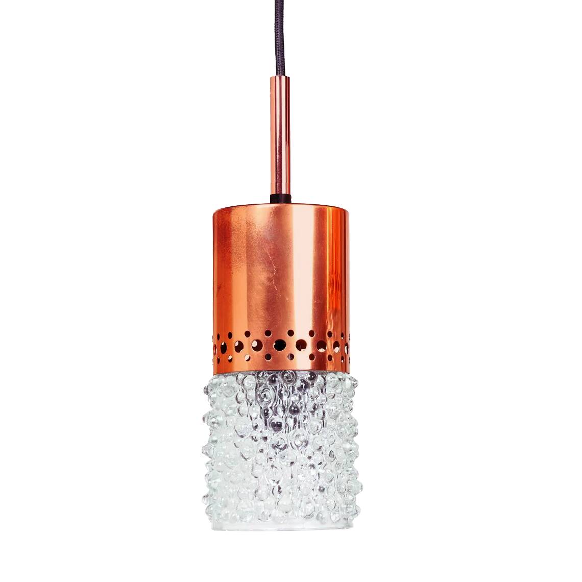 Copper and bubble glass pendant light by veb narva leuchten, germany, year