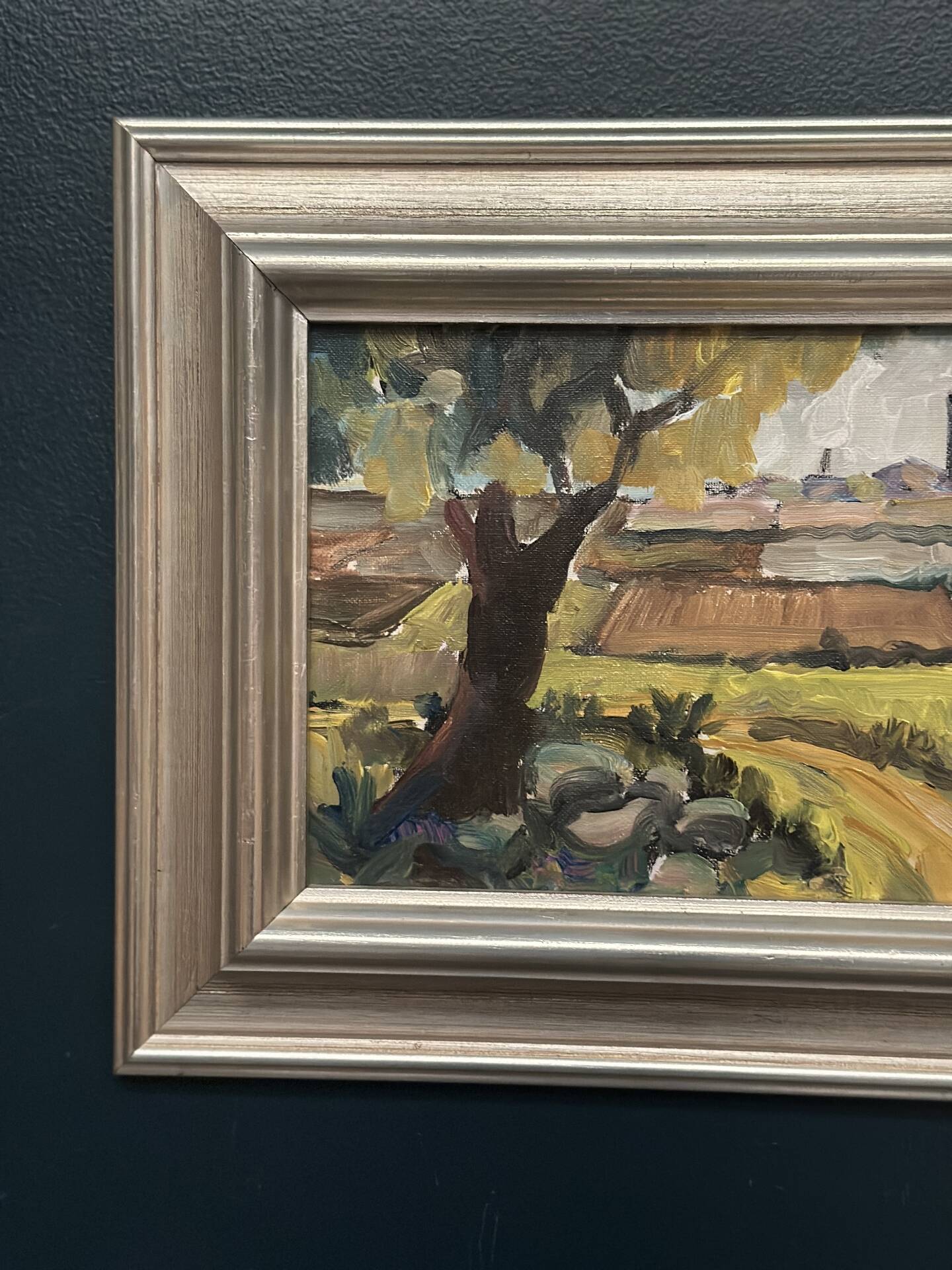 Original Swedish Oil on Canvas – "Industrial Landscape" – Signed – Vintage and Framed