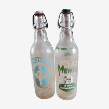 2 bouteilles de limonade vintage des années 50 en verre