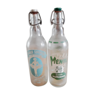 2 bottles of vintage lemonade from the 50s in glass