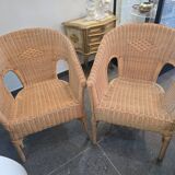 Pair of woven rattan armchairs – Vintage