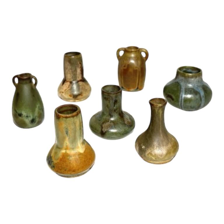 Set of 7 miniature stoneware vases, Denbac & Charles Greber, France, early 20th century