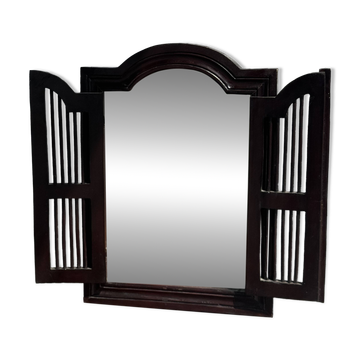Miroir en bois brun foncé à deux battants baguettes H55 L40