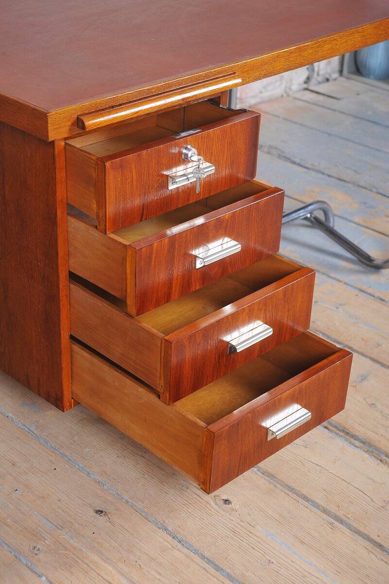Bauhaus Writing Desk in Oak and Chrome attributed to Hynek Gottwald, Czechia, 1930s