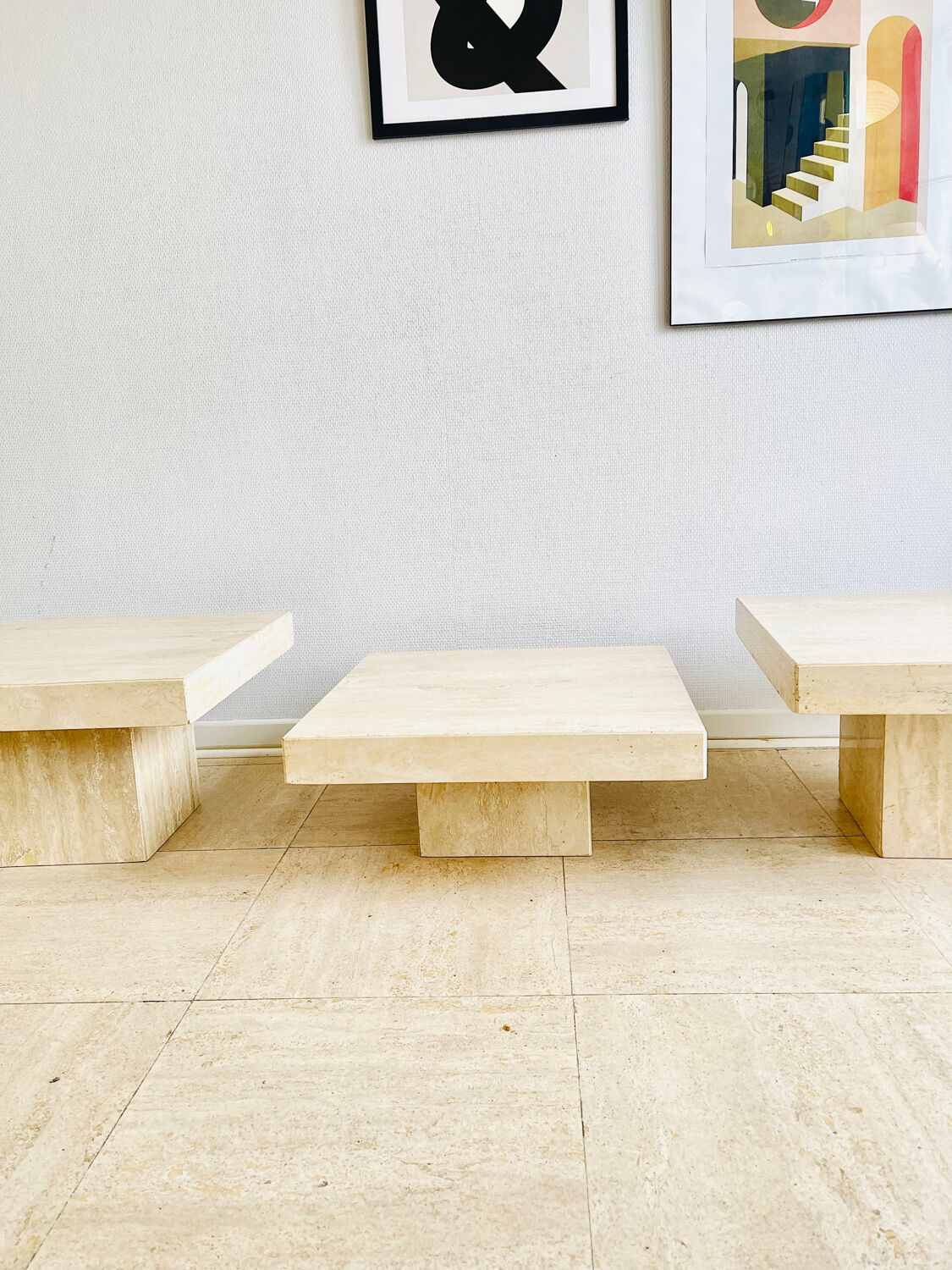 Table basse modulable en travertin – design sculptural années 70