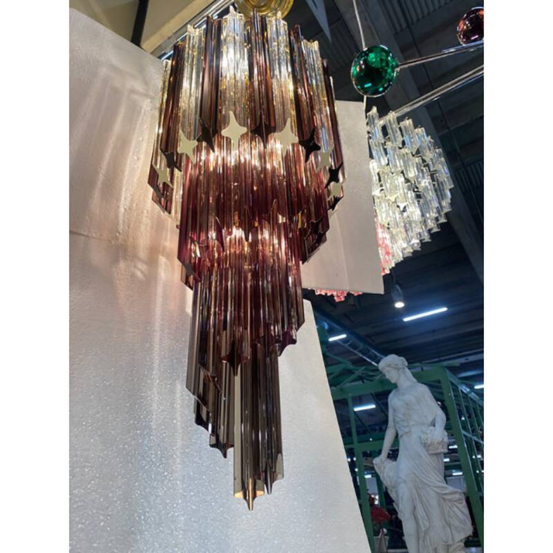 Smoked and Clear "Quadriedro" Cascade Chandelier Murano Glass