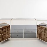 Enfilade laiton chrome miroir velour leopard Michel Pigneres 1969