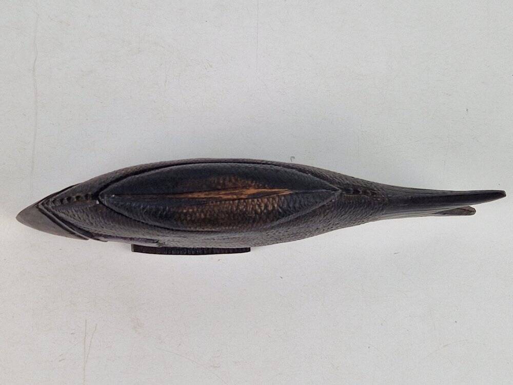 Vintage African Fish Storage Container in Hand-Carved Ebony, 1950s